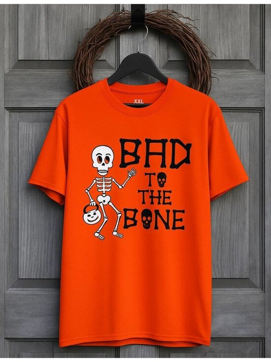Mill-Tex Other - Skeleton Graphic Halloween Tee Sz 2XL Bad To The Bone Orange Shirt